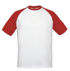 B&C BC230 - T-shirt da baseball con maniche raglan a contrasto Bianco / Rosso