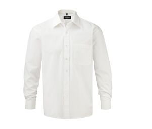 Russell Collection JZ936 - Men's Long Sleeve Pure Cotton Easy Care Poplin Shirt Bianco