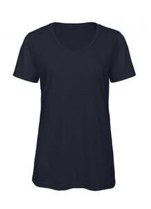 B&C BC058 - T-shirt da donna con scollo a v in tri-blend Blu navy