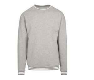 Build Your Brand BY104 - Felpa a righe a contrasto Heather Grey / White