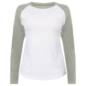 SF Women SK271 - T-shirt da baseball a maniche lunghe da donna White / Heather Grey