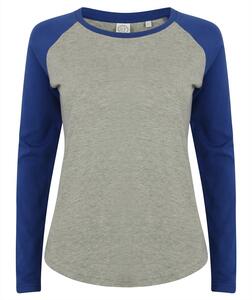 SF Women SK271 - T-shirt da baseball a maniche lunghe da donna Heather Grey/ Royal