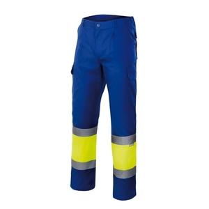 VELILLA VL157 - Pantaloni bicolore alta visibilità Royal / Fluo Yellow