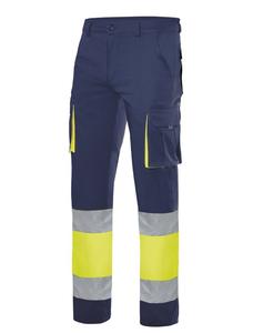 VELILLA V13002 - Pantaloni elasticizzati multitasche Navy/Fluo Yellow