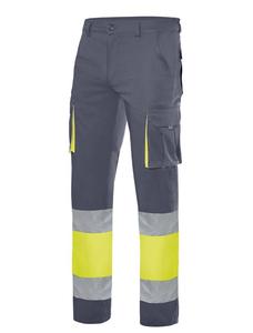 VELILLA V13002 - Pantaloni elasticizzati multitasche Grey/Fluo Yellow